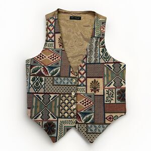 Vintage 90s Tapestry Grandma Vest Southwestern Geometric Size Small MADE IN USA